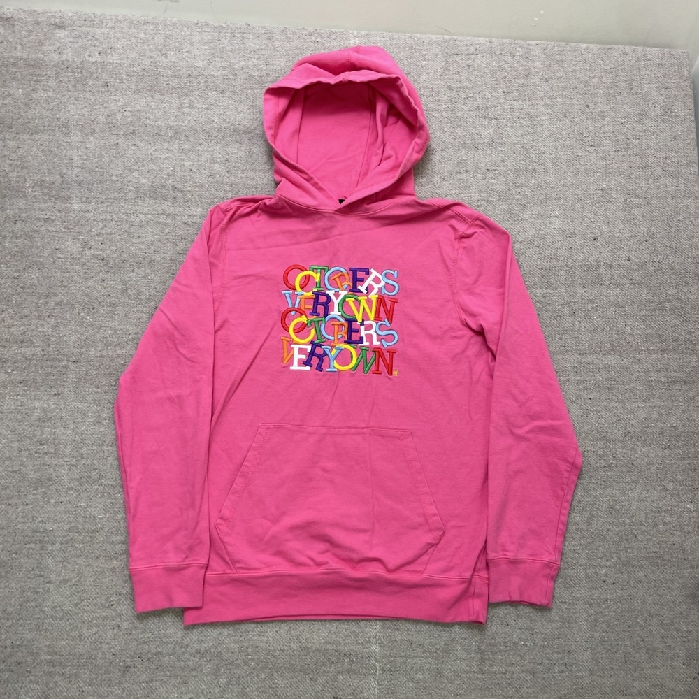Graphic Embroidered Pullover Hoodie Men Small Pink Modern OVO